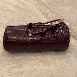 Liz Claiborne Brown Croc-Embossed Charm Wristlet